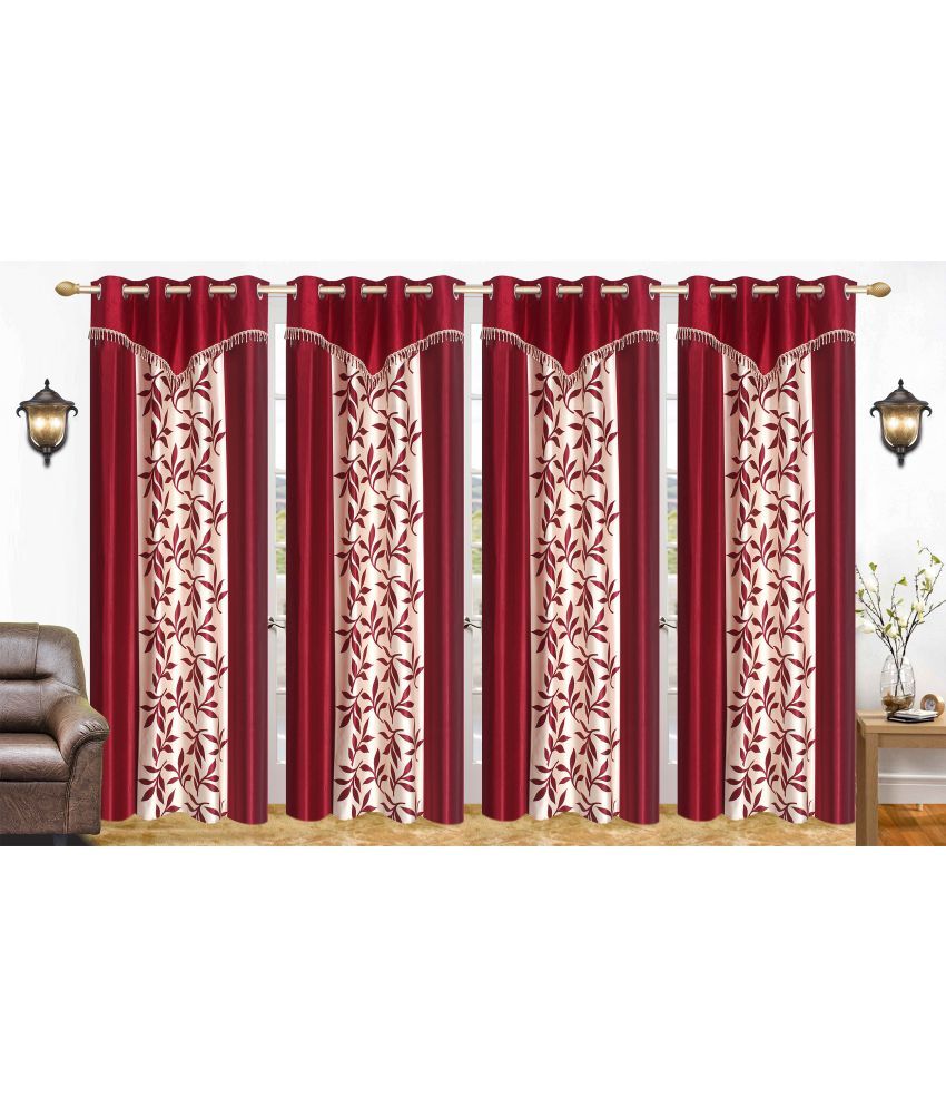     			Stella Creations Set of 4 Door Eyelet Curtains Printed Maroon