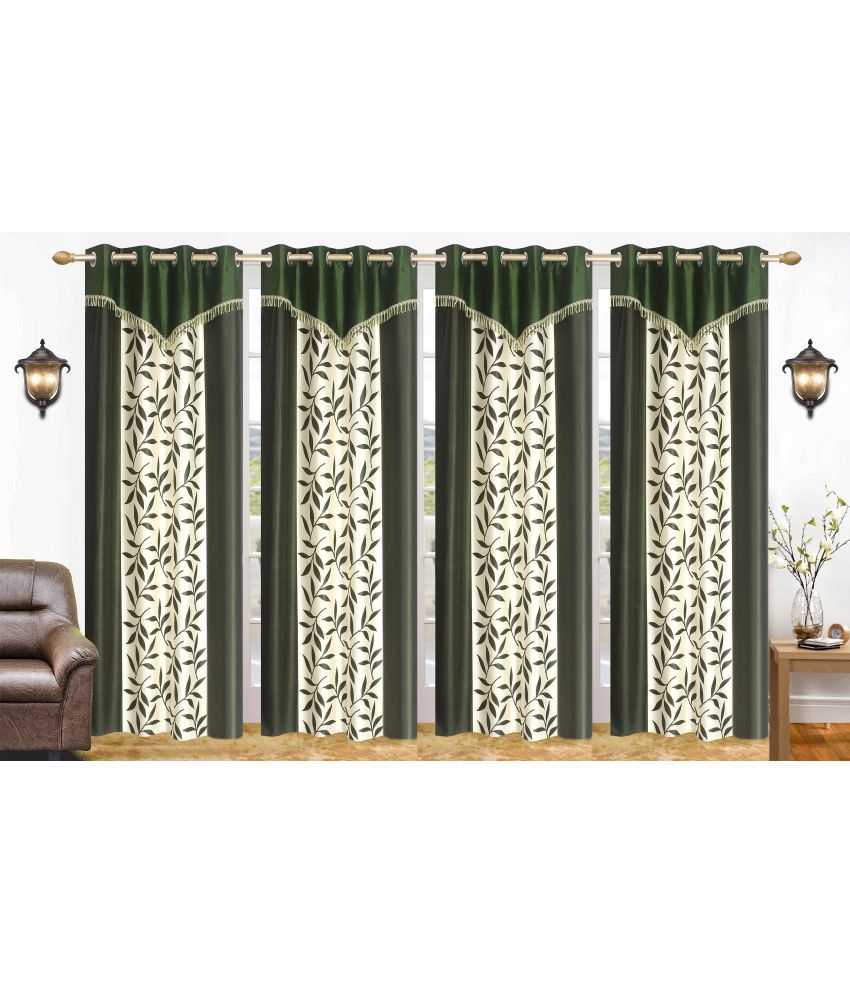     			Stella Creations Set of 4 Long Door Eyelet Curtains Printed Green
