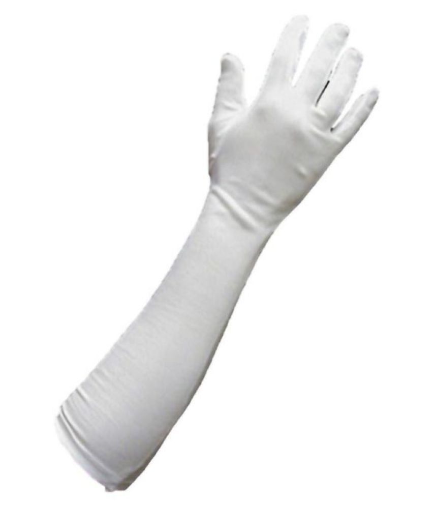    			Tahiro White Cotton Full Arm Length Sun Rays Protecting Gloves - Pack Of 1