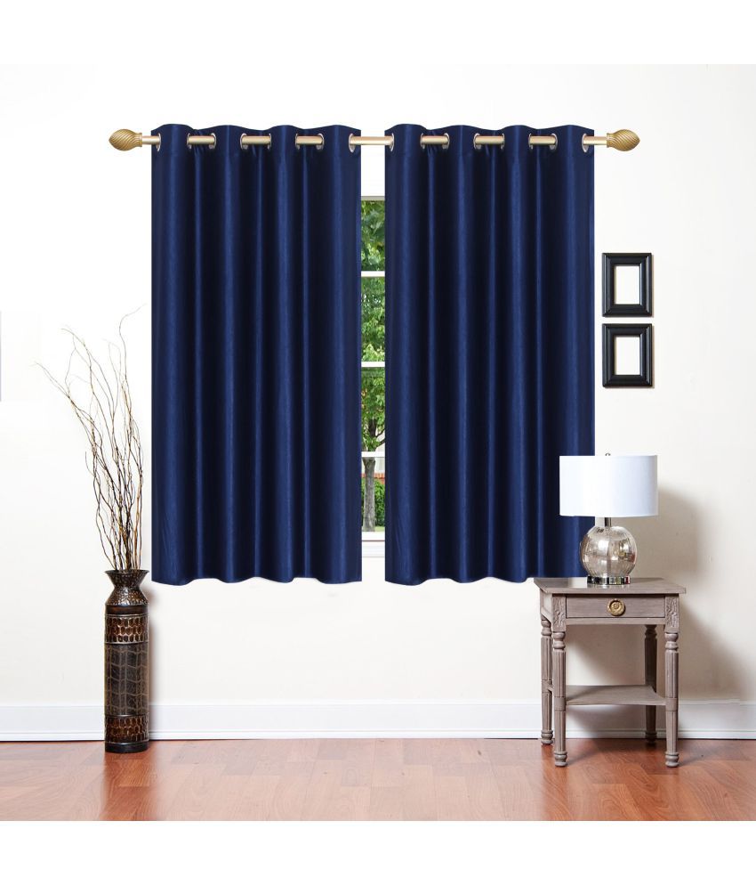     			Stella Creations Set of 2 Window Eyelet Curtains Plain Navy Blue