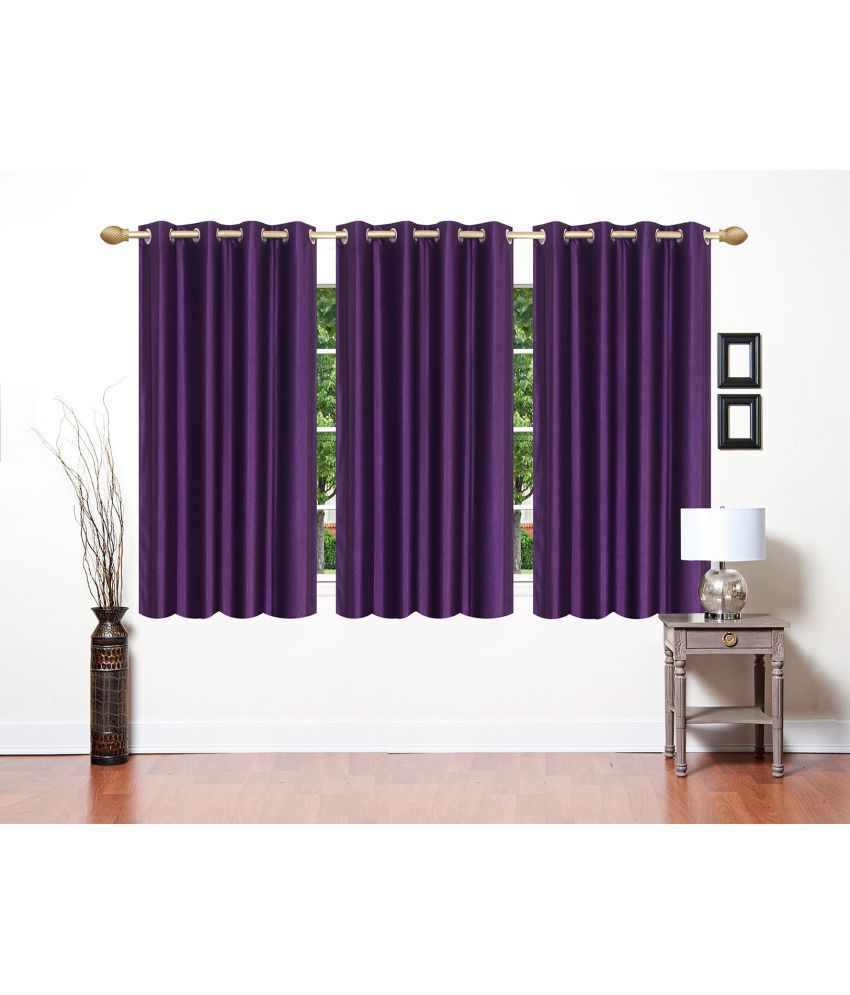     			Stella Creations Set of 3 Window Eyelet Curtains Plain Purple