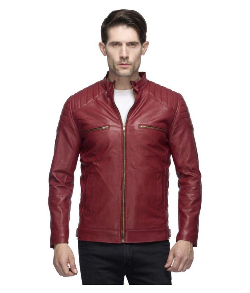 Zipper Maroon Leather Jacket - Buy Zipper Maroon Leather Jacket Online ...