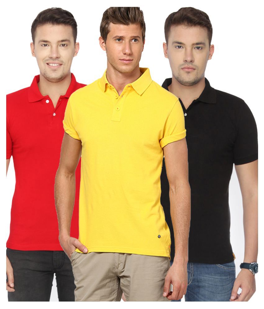     			Funky Guys Pack of 3 Cotton Blend Slim Fit Solid Half Sleeves Men's Polo T Shirt ( Multicolor )