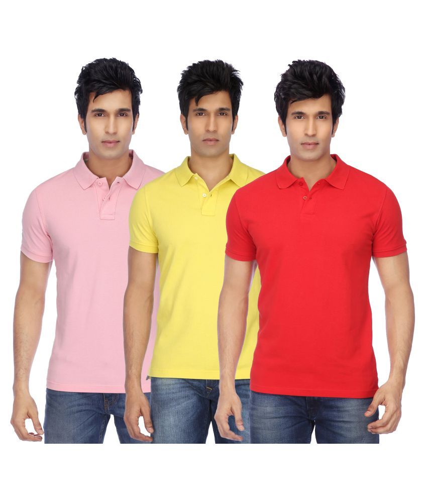     			FUNKY GUYS Multi Polyester Polo T-Shirt Pack of 3