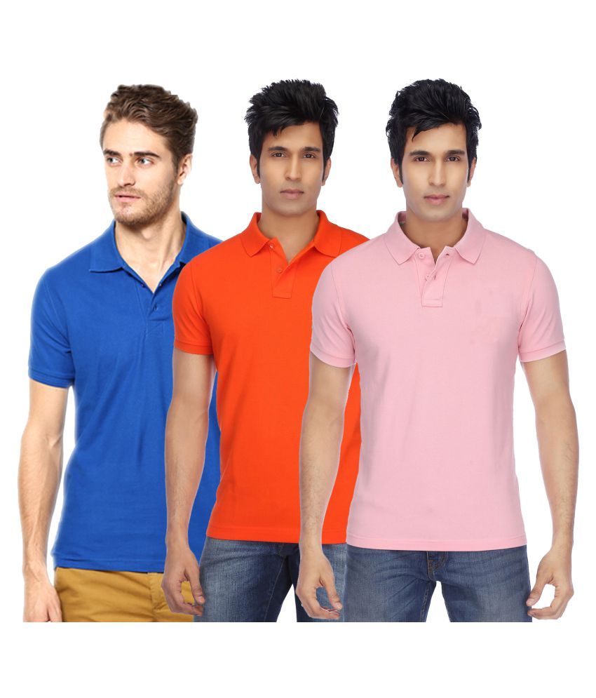     			FUNKY GUYS Multi Polyester Polo T-Shirt Pack of 3