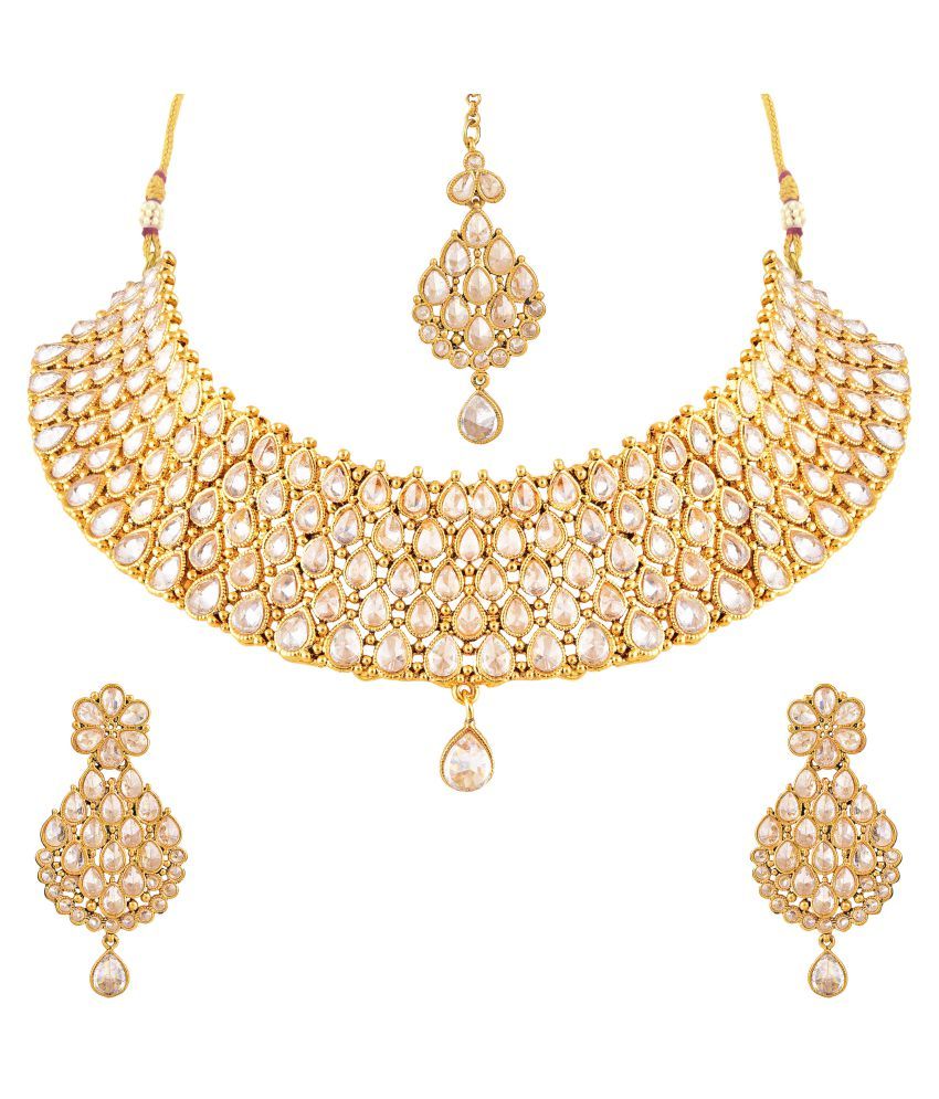 VK Jewels Traditional Gold Plated Alloy CZ American Diamond Necklace