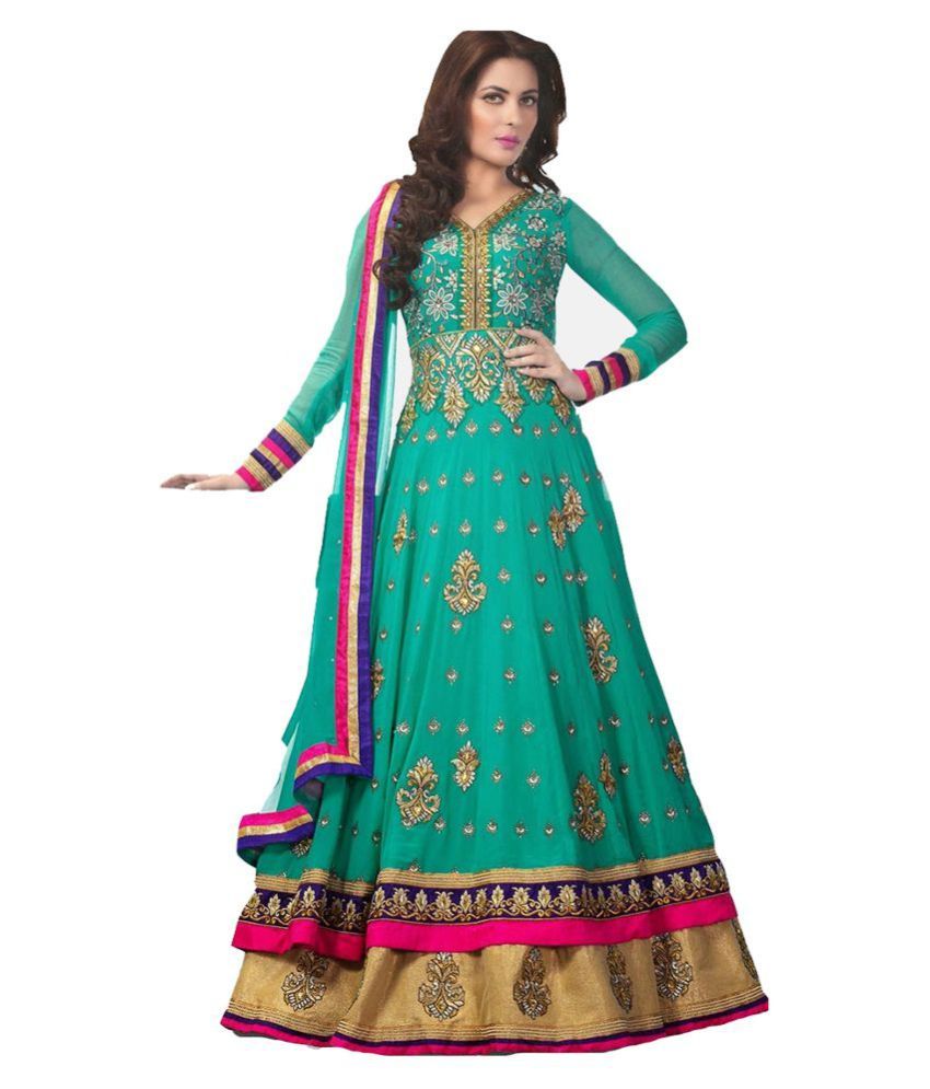 designer turquoise georgette floor length anarkali suit