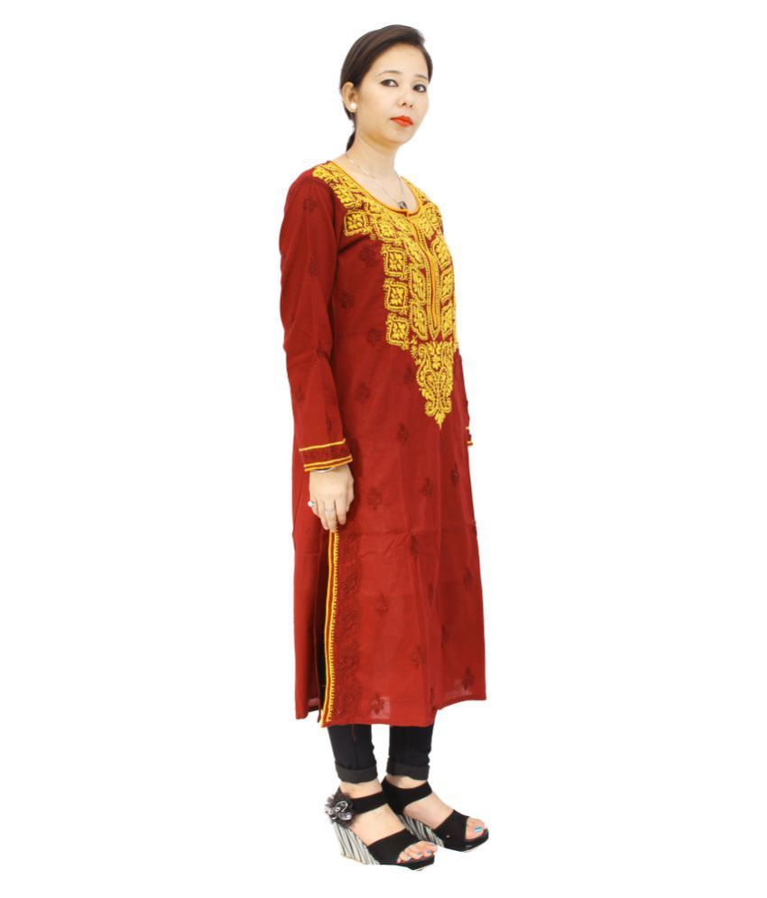 maroon chikan kurti