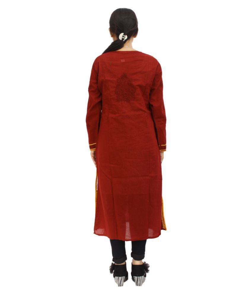 maroon chikan kurti