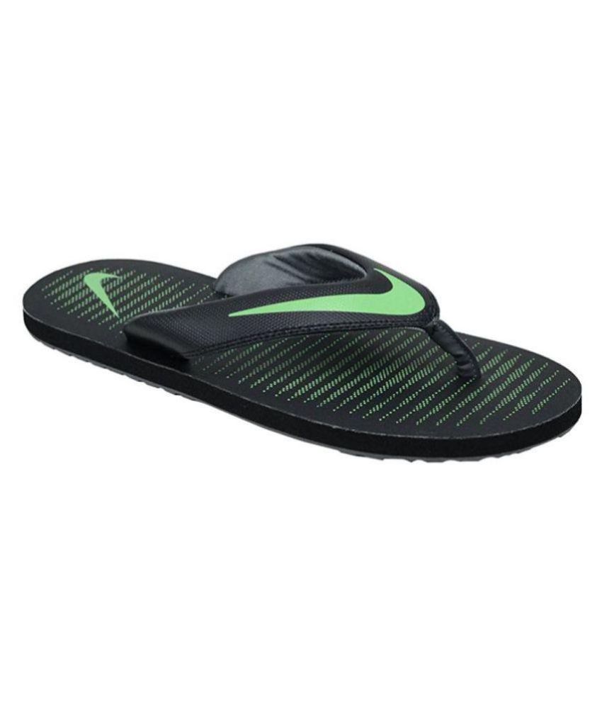 nike slippers green and black