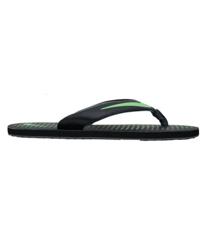 nike slippers green and black