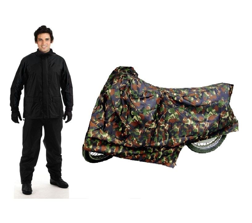     			Combo of HMS Black Rainsuit and Printed Bike Body Cover