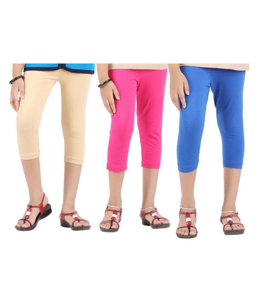     			BEIGE,FUCHSIA AND BLUE GIRLS CAPRI LEGGINGS - PACK OF 3