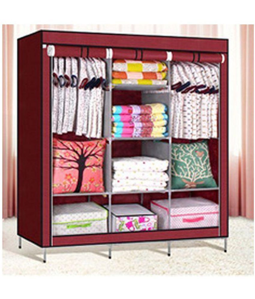    			SS Kripa Portable Non-woven Canvas Fabric Collapsible Foldable Wardrobe / Foldable Almirah With Triple Door - Brown