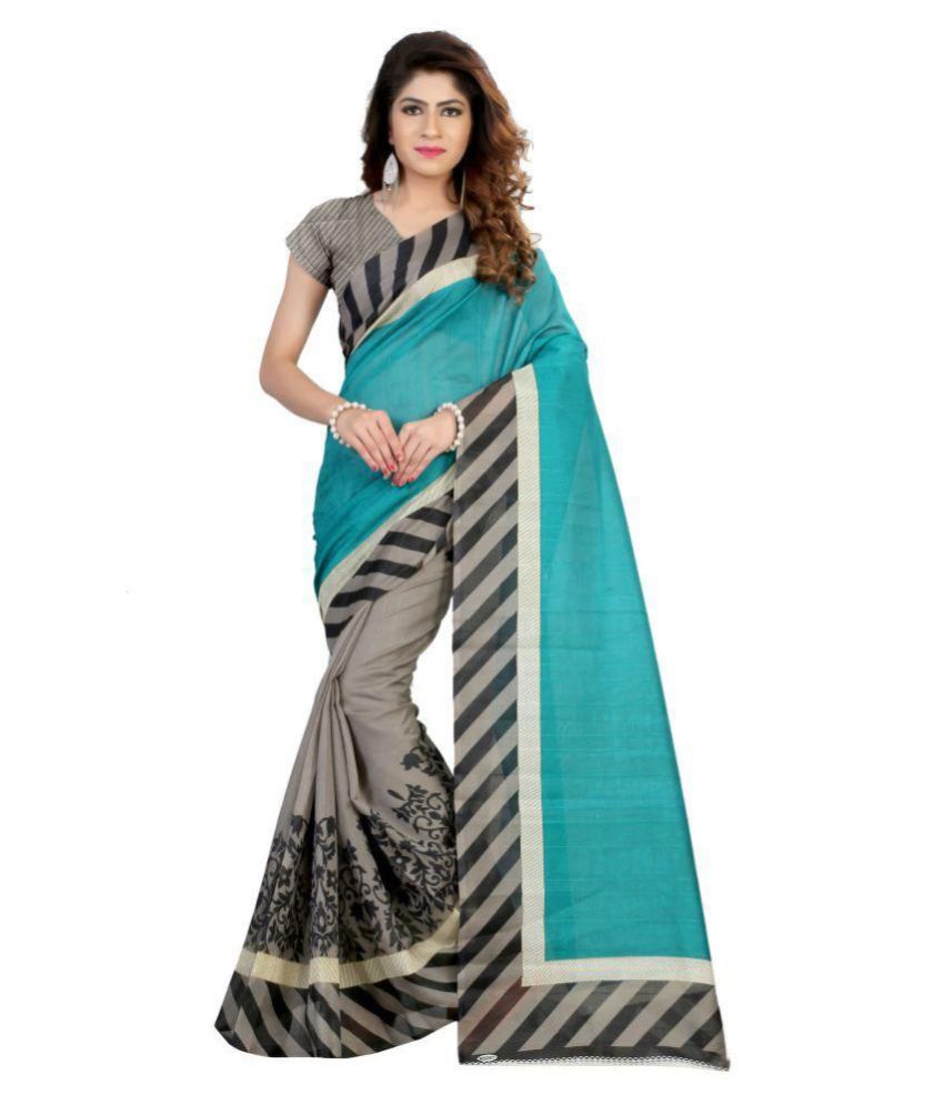     			SVB SAREES Green and Grey Bhagalpuri Silk Saree