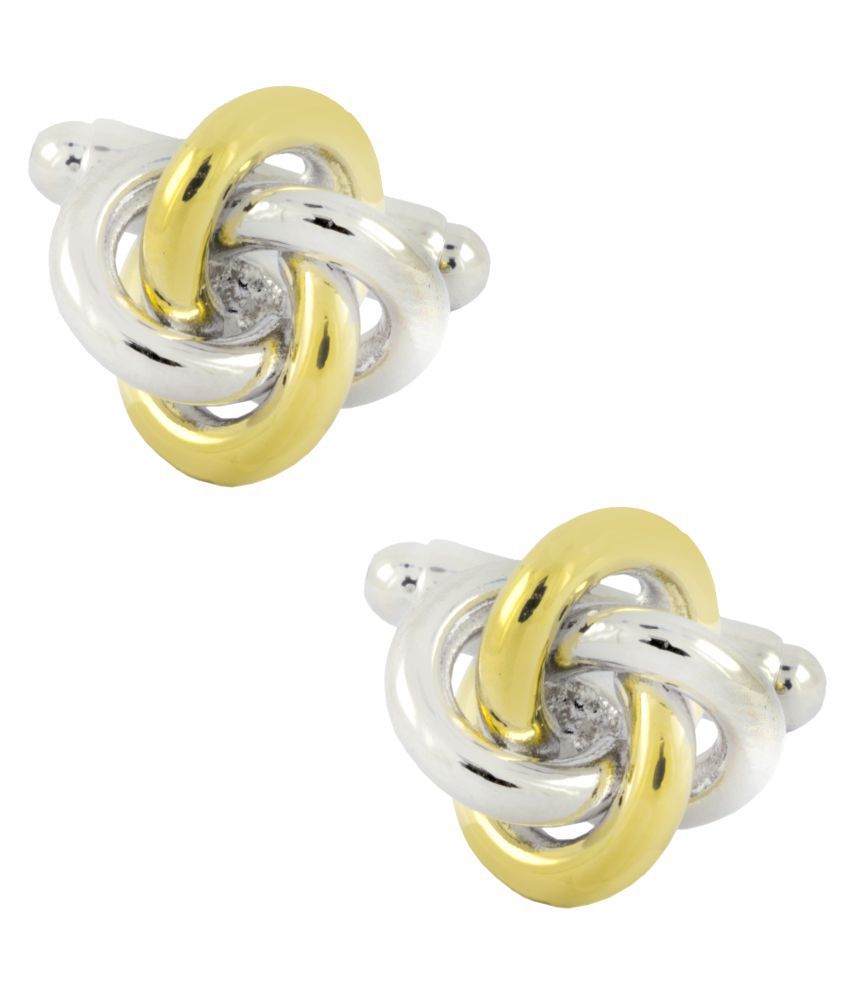     			The Jewelbox Glossy Knot Gold Silver 18K Gold Rhodium Plated Brass Cufflink Pair For Men