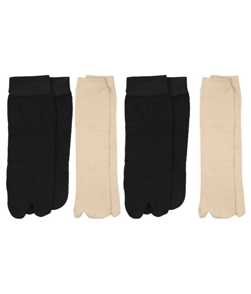     			Tahiro Black & Beige Cotton Thumb Socks - Pack Of 4