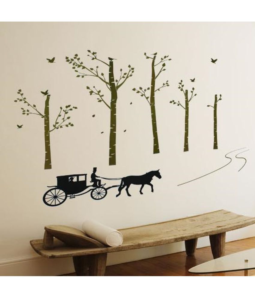     			Jaamso Royals Horse Car on Road Nature PVC Multicolour Wall Stickers