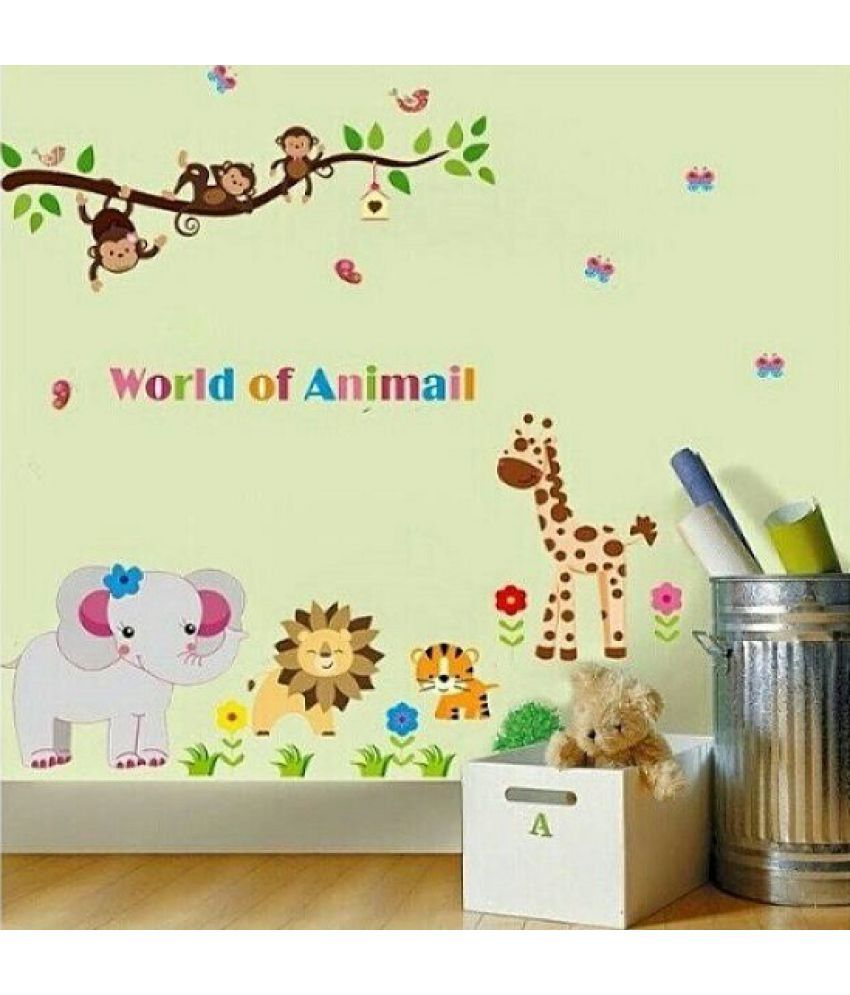     			Jaamso Royals Monkey on Tree Nature PVC Multicolour Wall Stickers