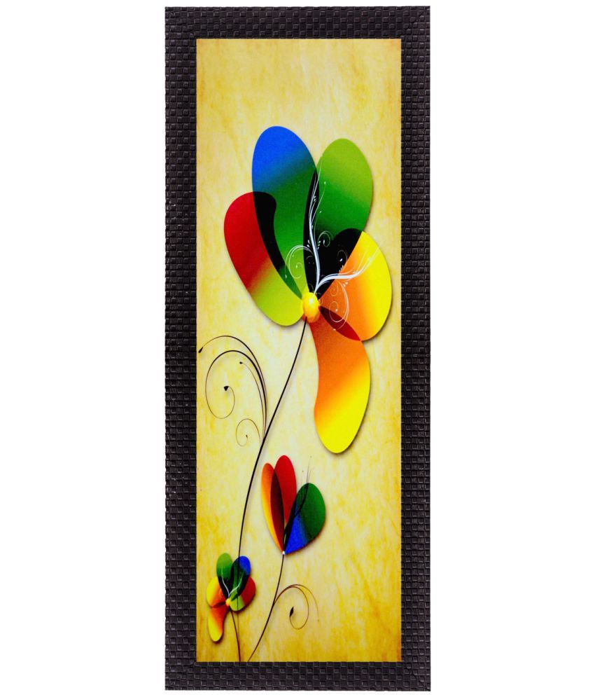     			Ecraftindia  Botanical Colorful Floral Satin Matt Texture UV Art  Multicolor Wood Painting With Frame Single Piece