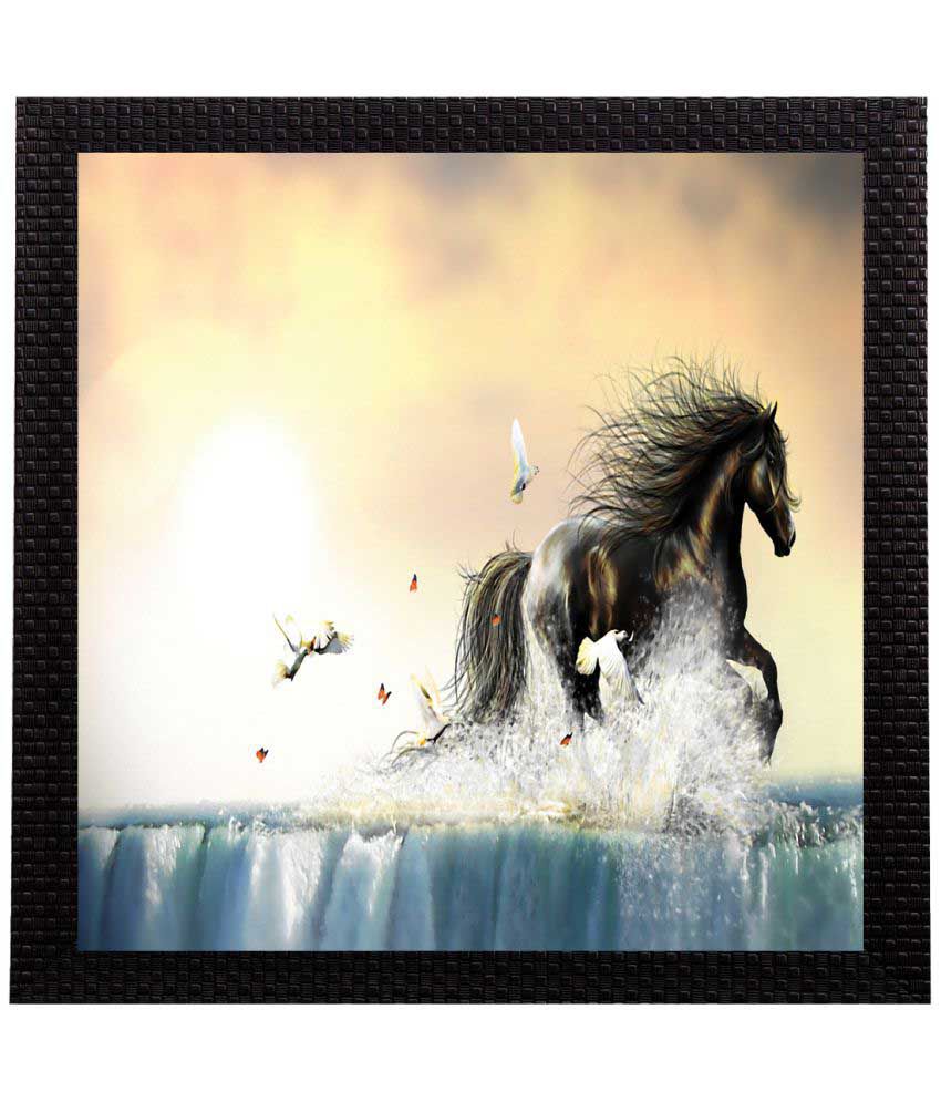     			eCraftIndia Powerful Horse Satin Matt Texture UV Art Wood Painting With Frame Single Piece