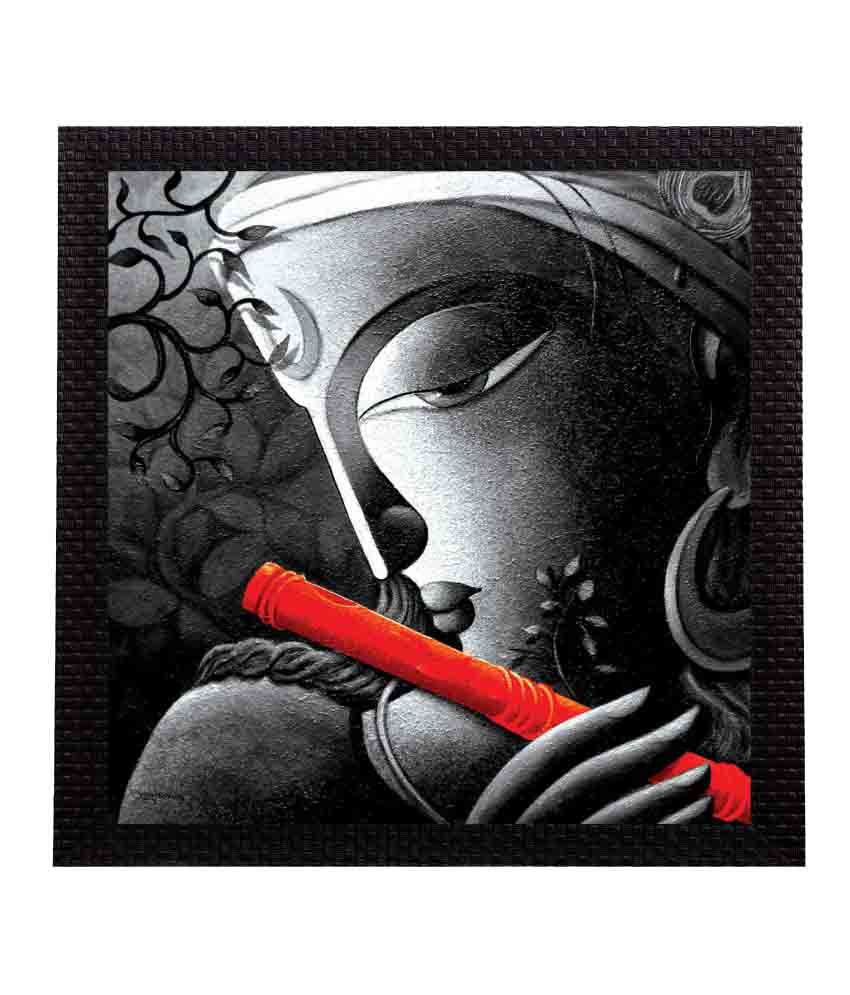     			Ecraftindia Almighty Lord Krishna Satin Matt Texture UV Art  Multicolor Wood Painting With Frame Single Piece