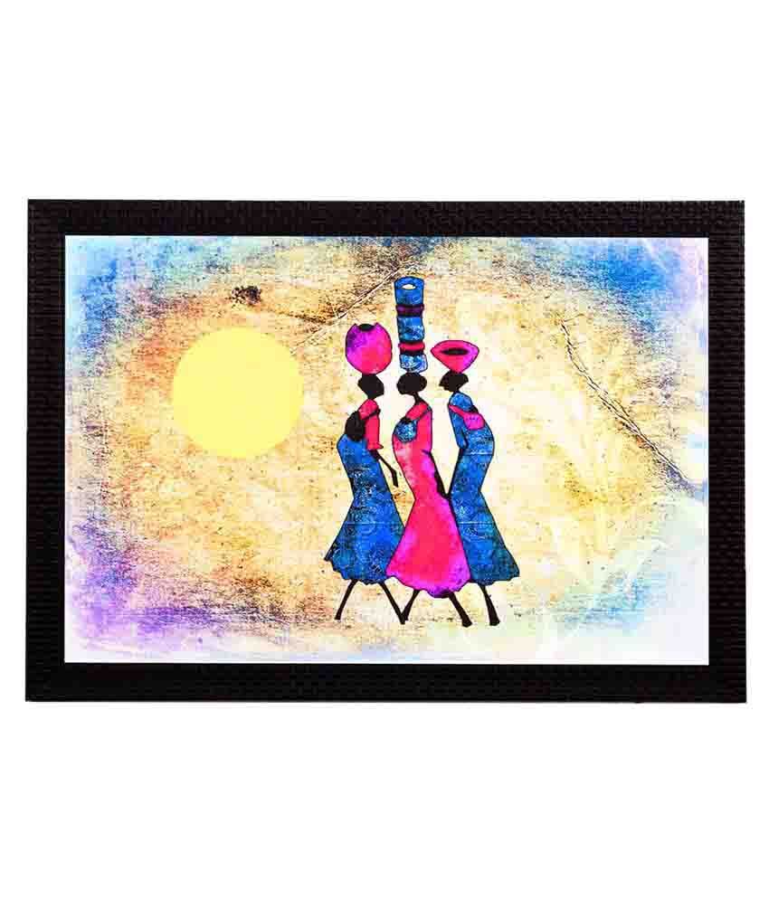     			eCraftIndia Multicoloured Tribal Women UV Framed Wall Painting