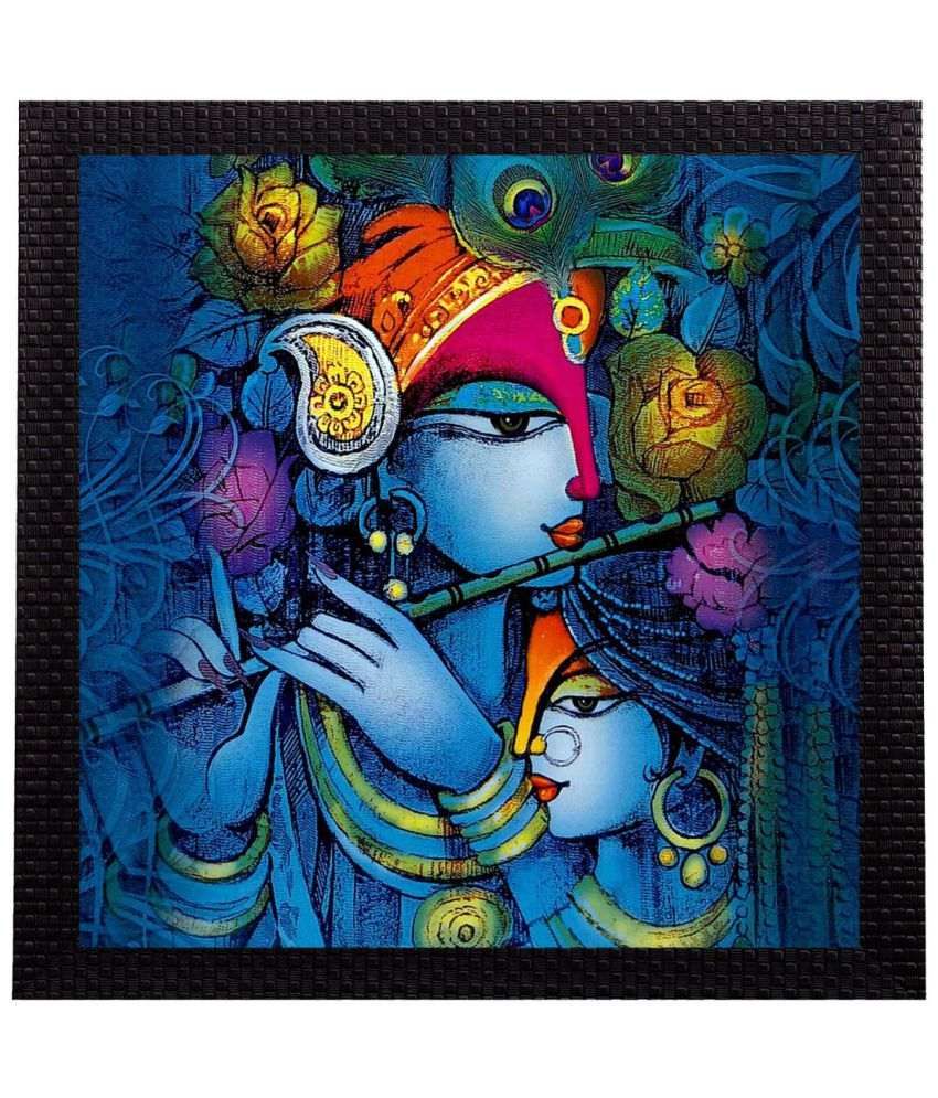     			Ecraftindia  Blue Lord Krishna Satin Matt Texture UV Art  Multicolor Wood Painting With Frame Single Piece