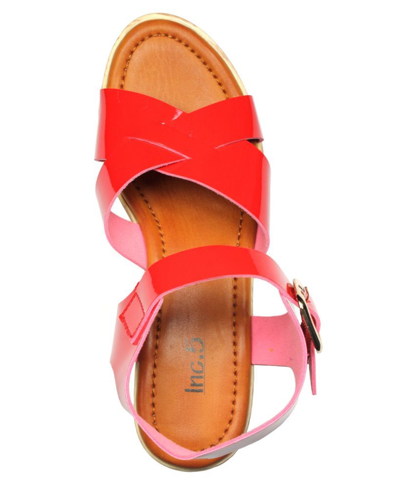 red low heel wedges