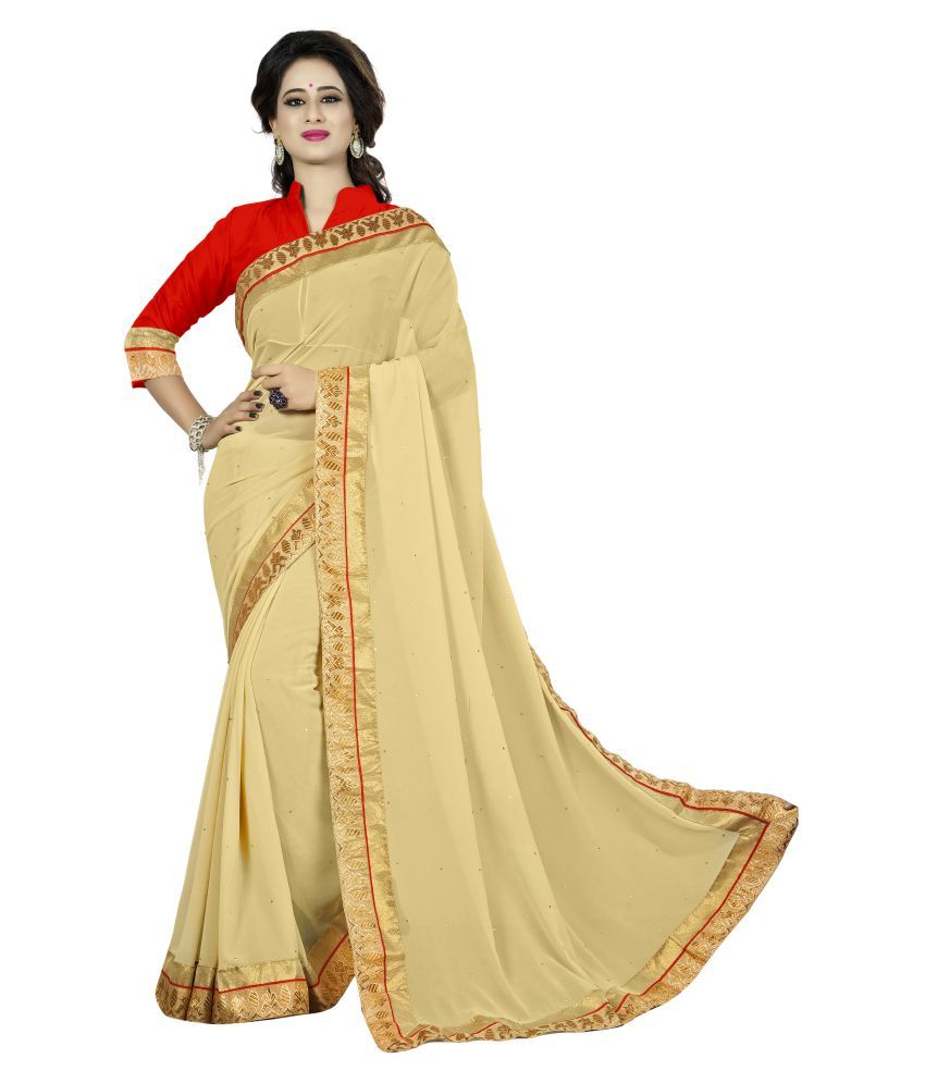 Aai Shree Khodiyar Art Beige Georgette Saree - Buy Aai Shree Khodiyar ...