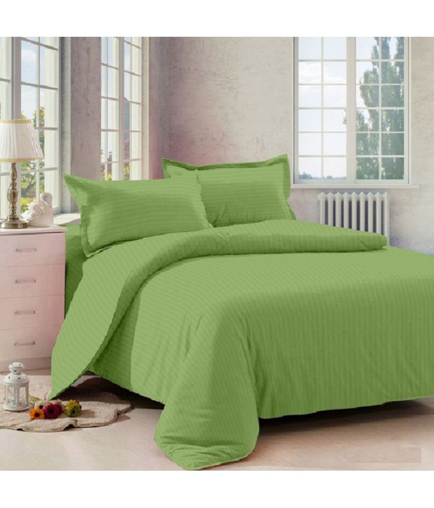 A&H Double Satin Stripe Green Stripes Fitted Sheet Buy A&H Double Satin Stripe Green Stripes
