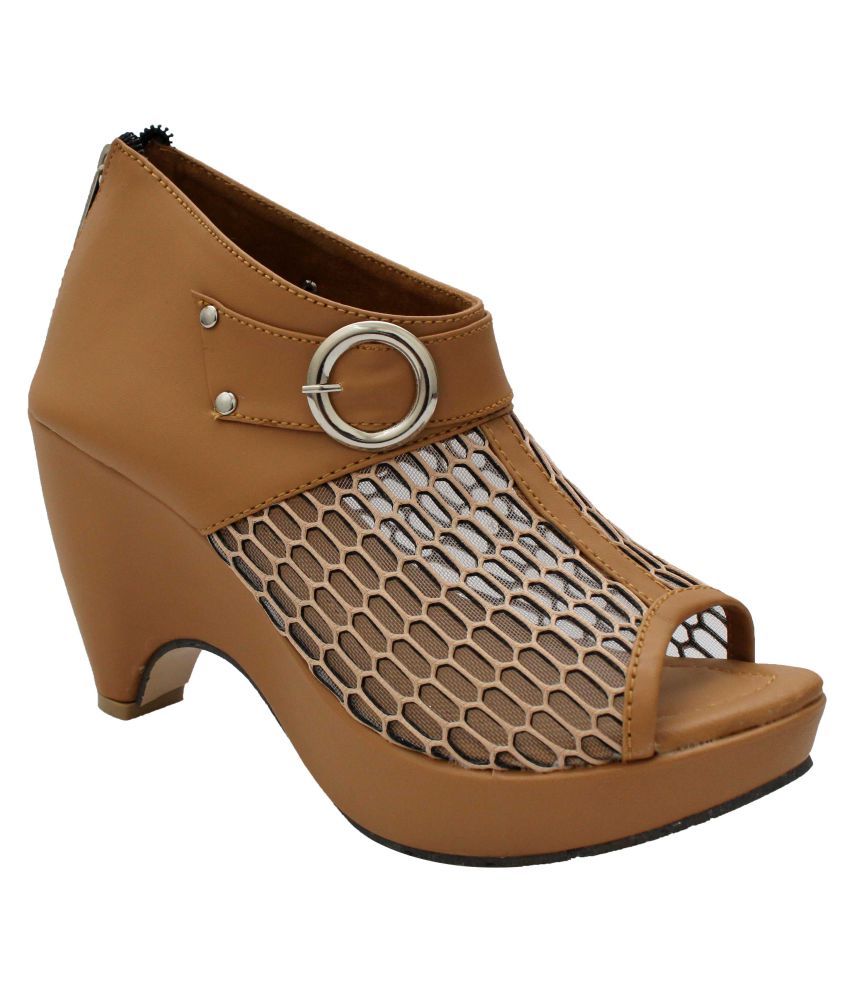 tan block heel pumps
