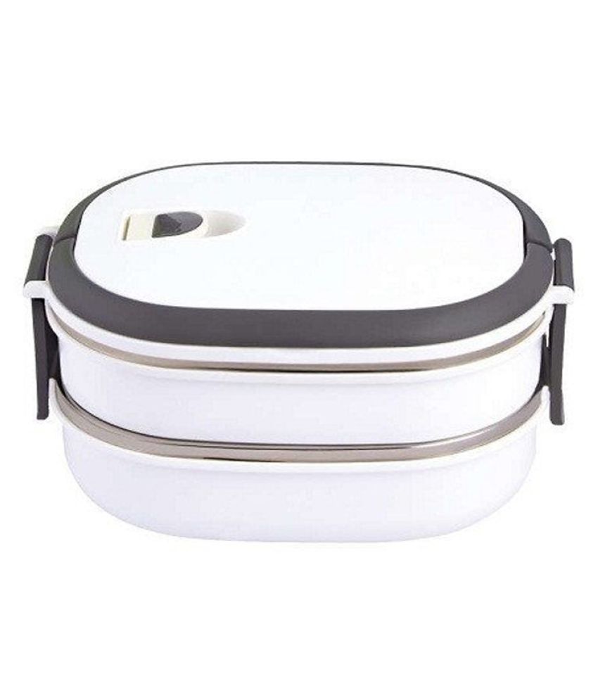     			Tuelip Homio Oval Two Layer Lunch Box 1.48L Inner Stainless Steel - White