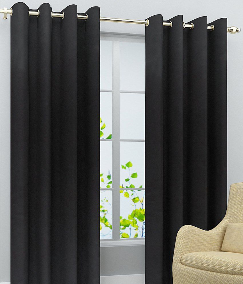     			Idoleshop Set of 2 Door Eyelet Curtains Plain Black