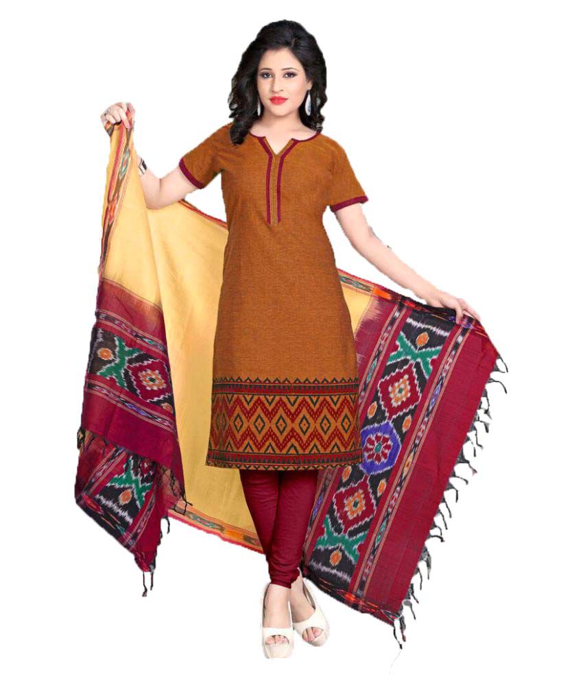 Andhra Handlooms Brown Cotton Dress Material Buy Andhra