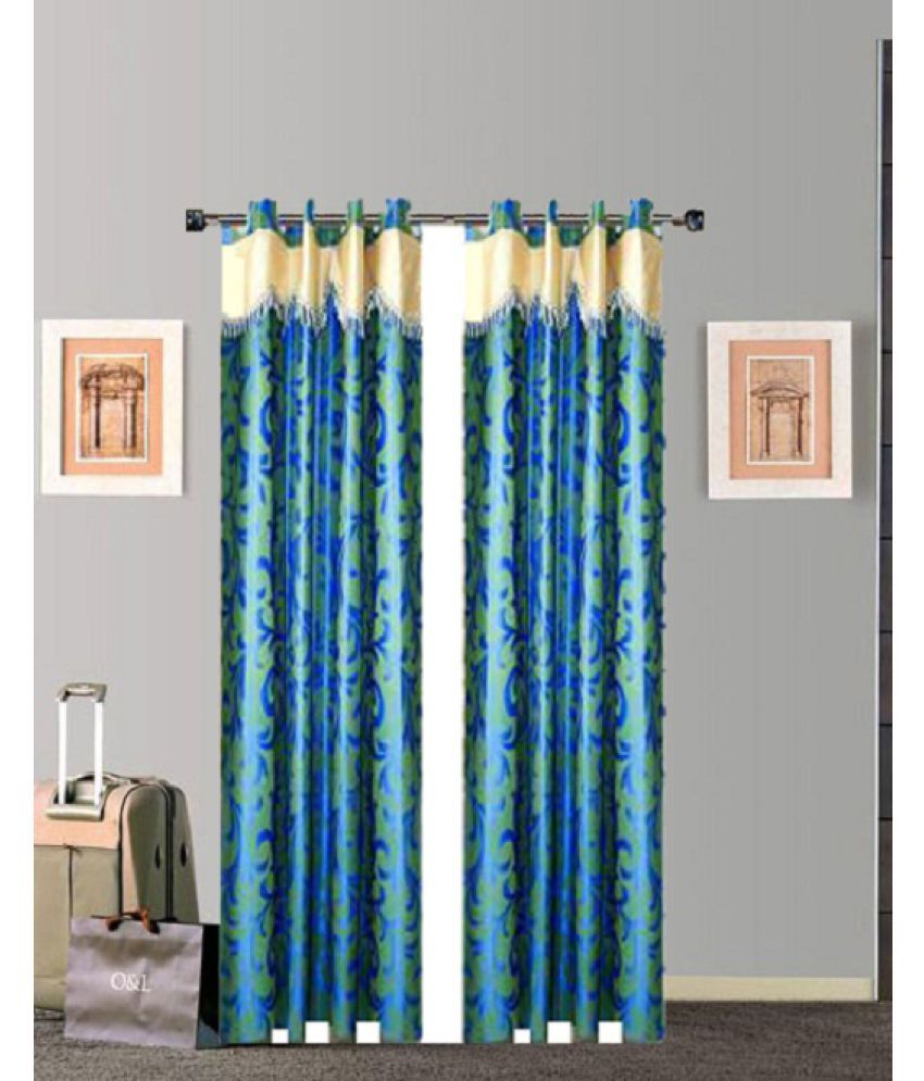     			Tidy Set of 2 Door Transparent Eyelet Polyester Curtains Blue