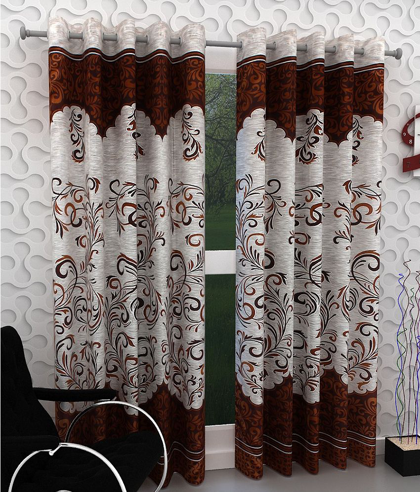     			RS Quality Set of 4 Door Eyelet Curtains Floral Coffee