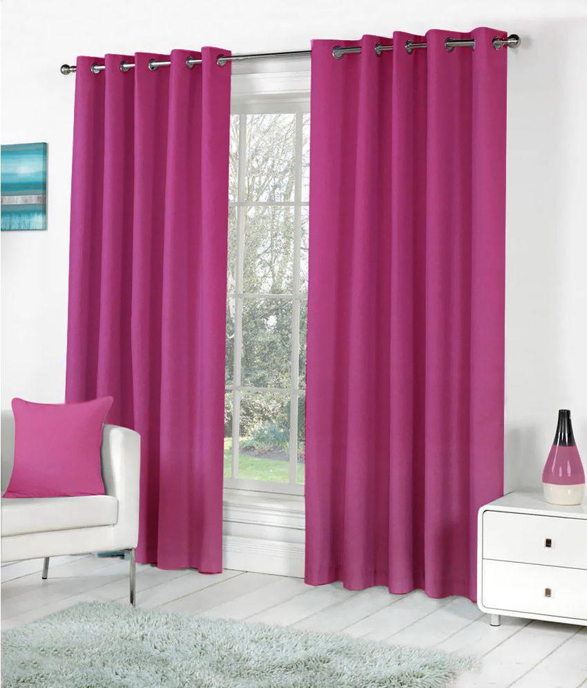     			Idoleshop Set of 2 Long Door Eyelet Curtains Plain Pink
