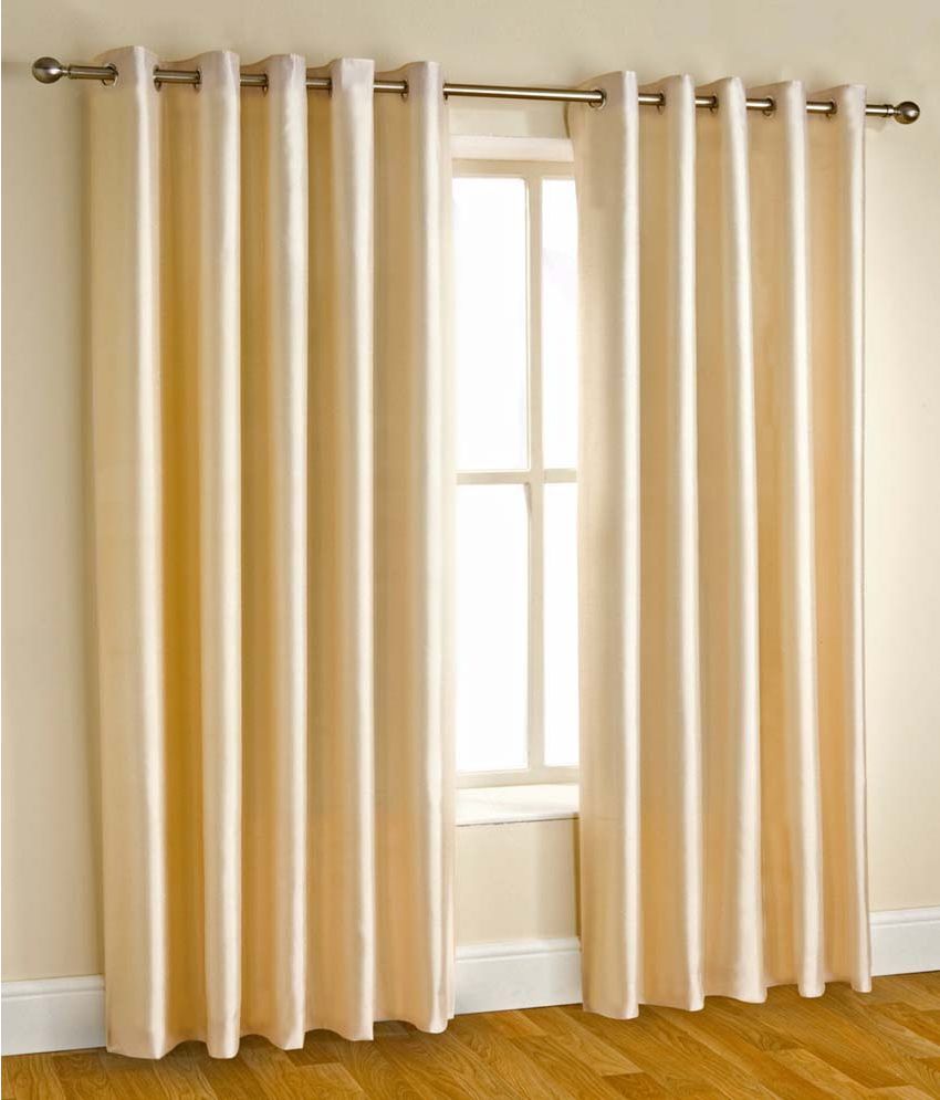     			Idoleshop Set of 2 Long Door Eyelet Curtains Plain Beige