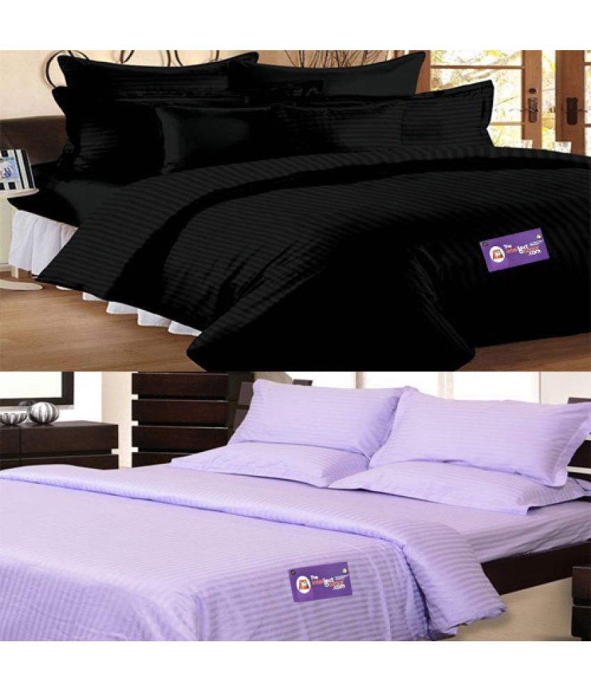 The Intellect Bazaar King Satin Plain Multi Stripes Bed Sheet Set of 6