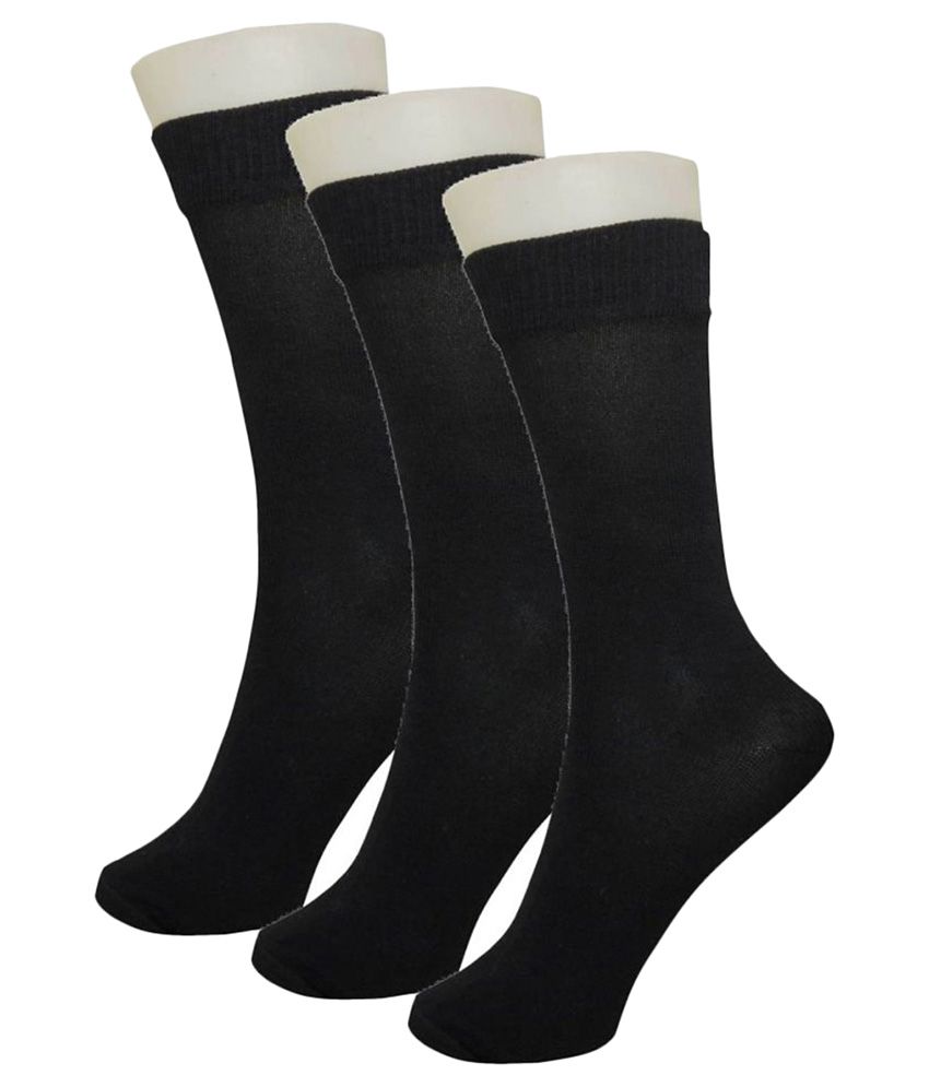     			Tahiro Black Cotton Mid Length Socks - Pack of 3