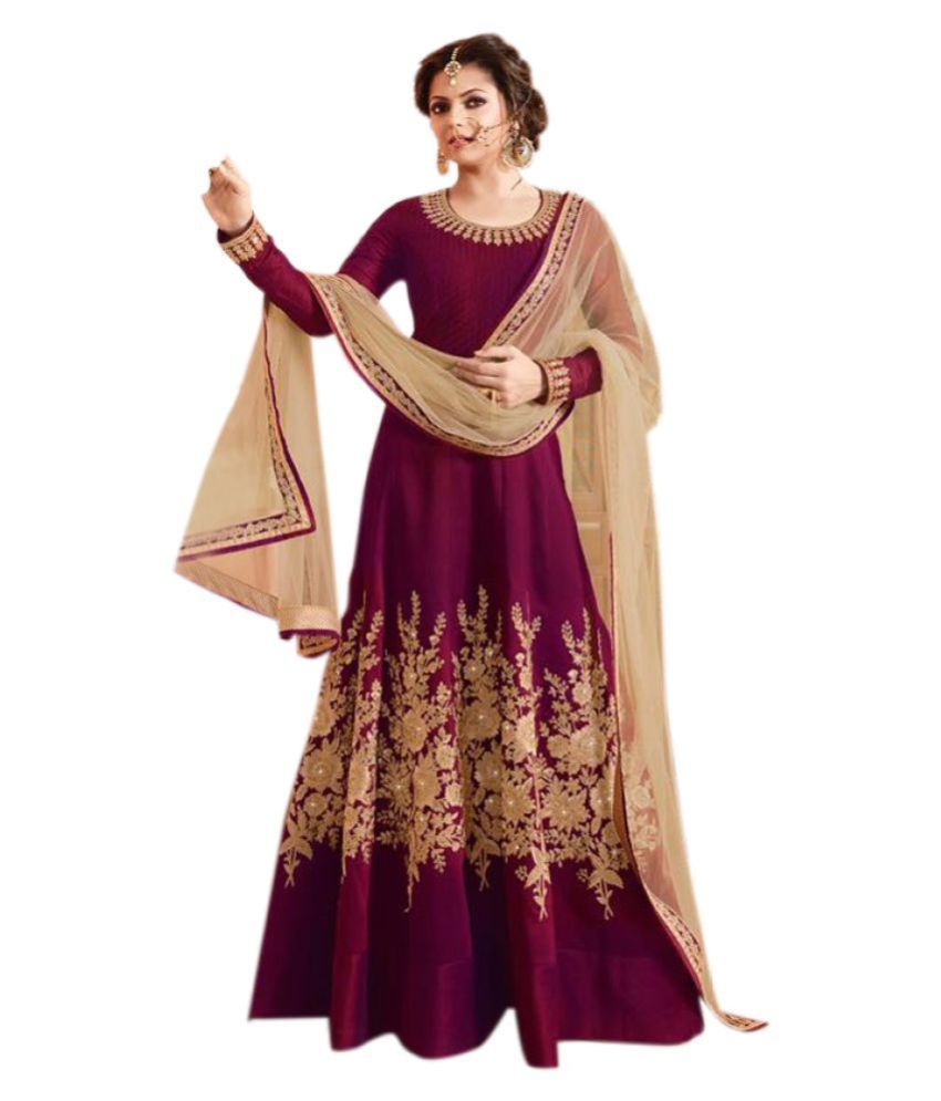 Aika Maroon Taffeta Anarkali Semi Stitched Suit Buy Aika Maroon Taffeta Anarkali Semi Stitched 5950