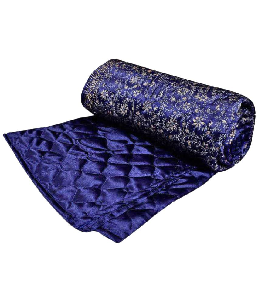     			Jaipuri Razai Single Satin Blue Floral Quilt