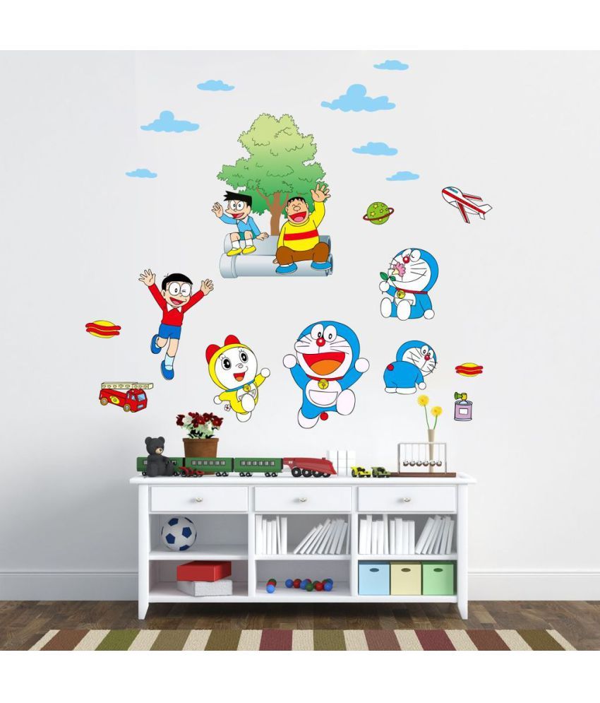     			Decor Villa Doremon Team PVC Multicolour Wall Sticker - Pack of 1