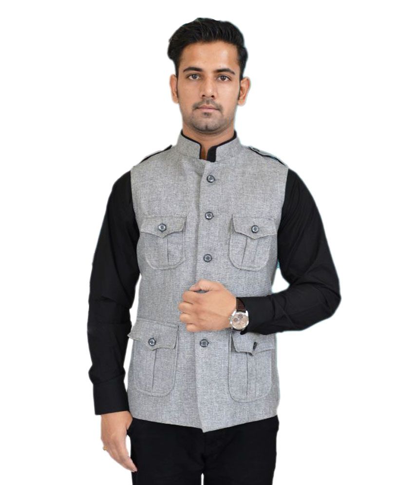 Shahi Libas Silver Jute Nehru Jacket - Buy Shahi Libas Silver Jute ...