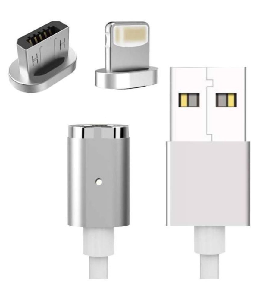     			Dice Magnetic Charging Cable White - 1 Meter with Lightning and Micro USB connector for Samsung, Apple, Redmi, Xiaomi, Mi