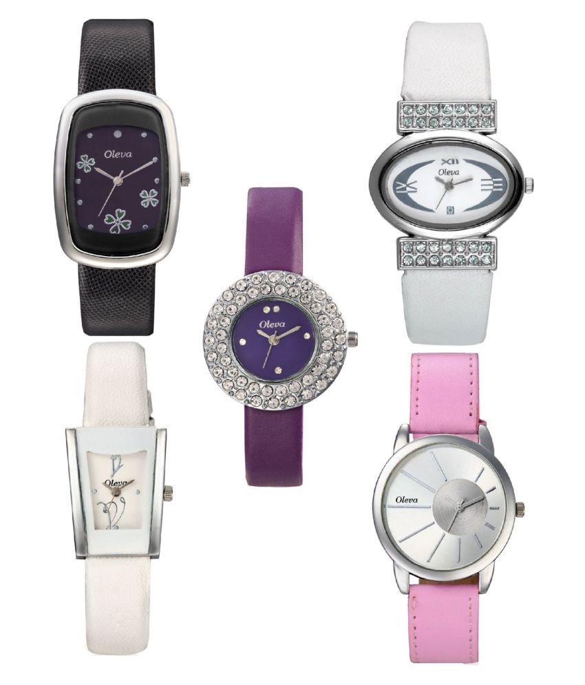 Oleva Ladies Leather Watch Combo Set of 5 Price in India Buy Oleva