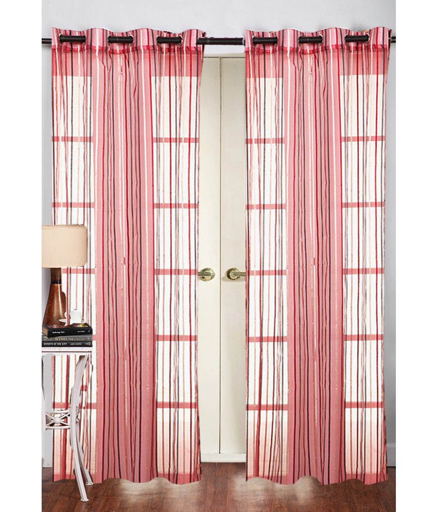     			Homefab India Stripes Transparent Eyelet Window Curtain 5ft (Pack of 2) - Maroon