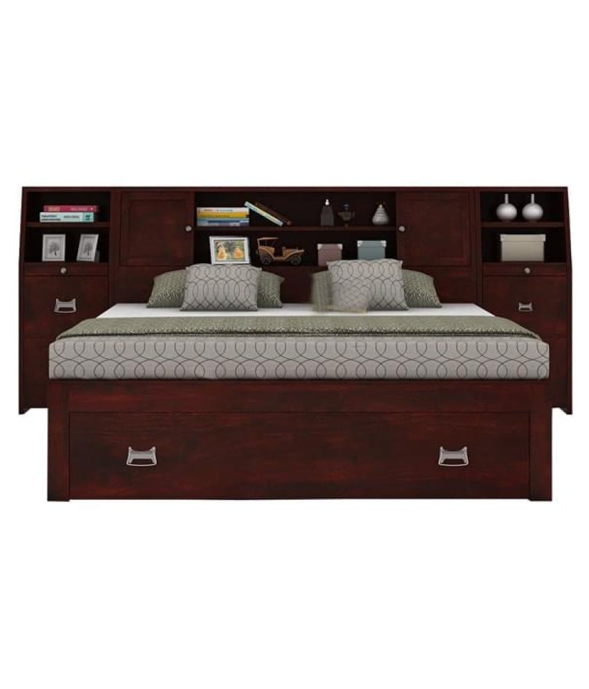 APRODZ TRAPEZ QUEEN SIZE BED WITH STORAGE & WITH 2 BED SIDE TABLEMAHOGANY FINISH Buy APRODZ