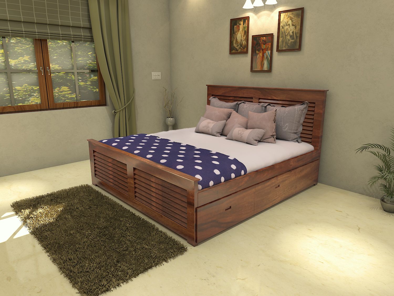 Wooden King Size Double Bed in Teak Finish Buy Wooden